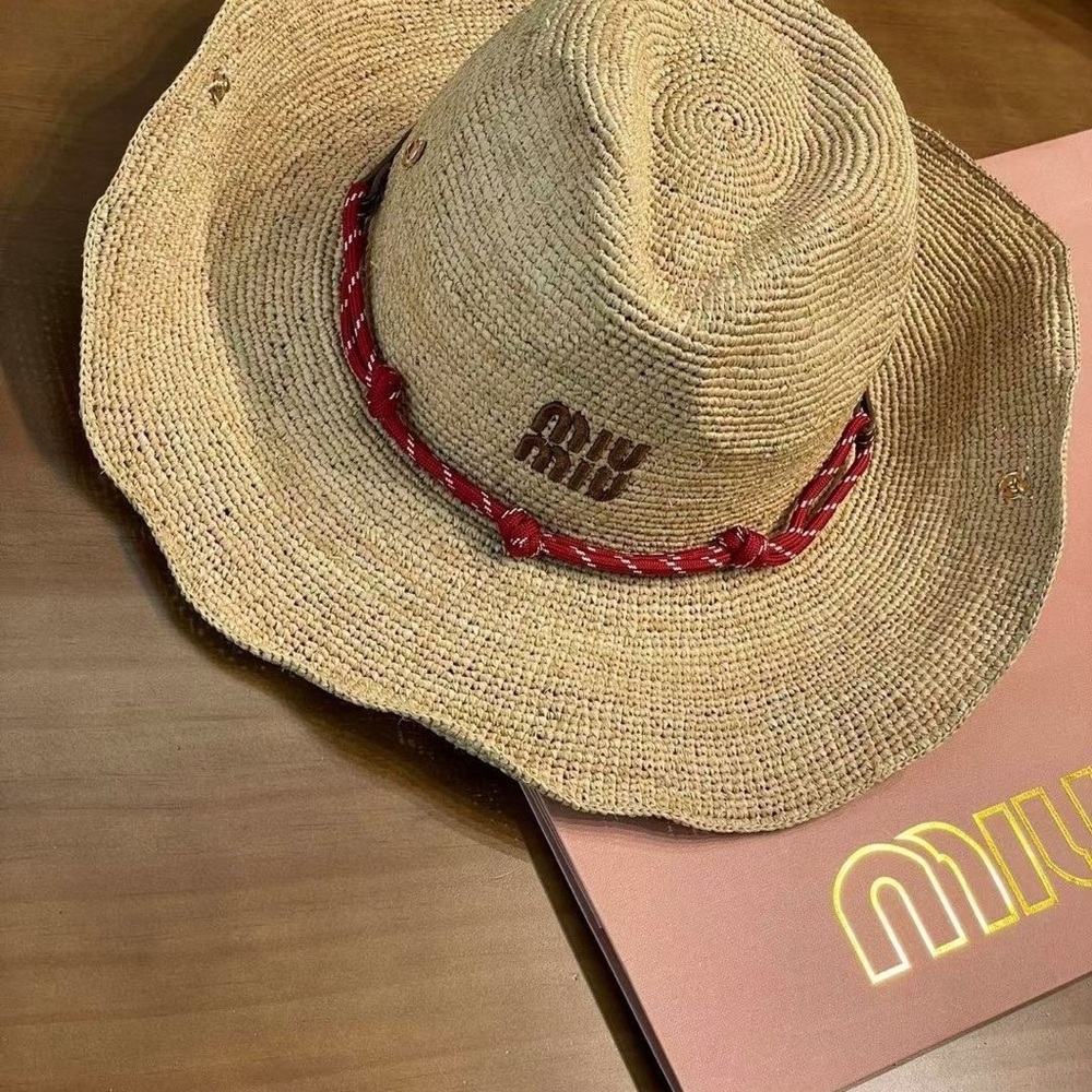 Miu Miu Natural Straw Hat with Red Accent